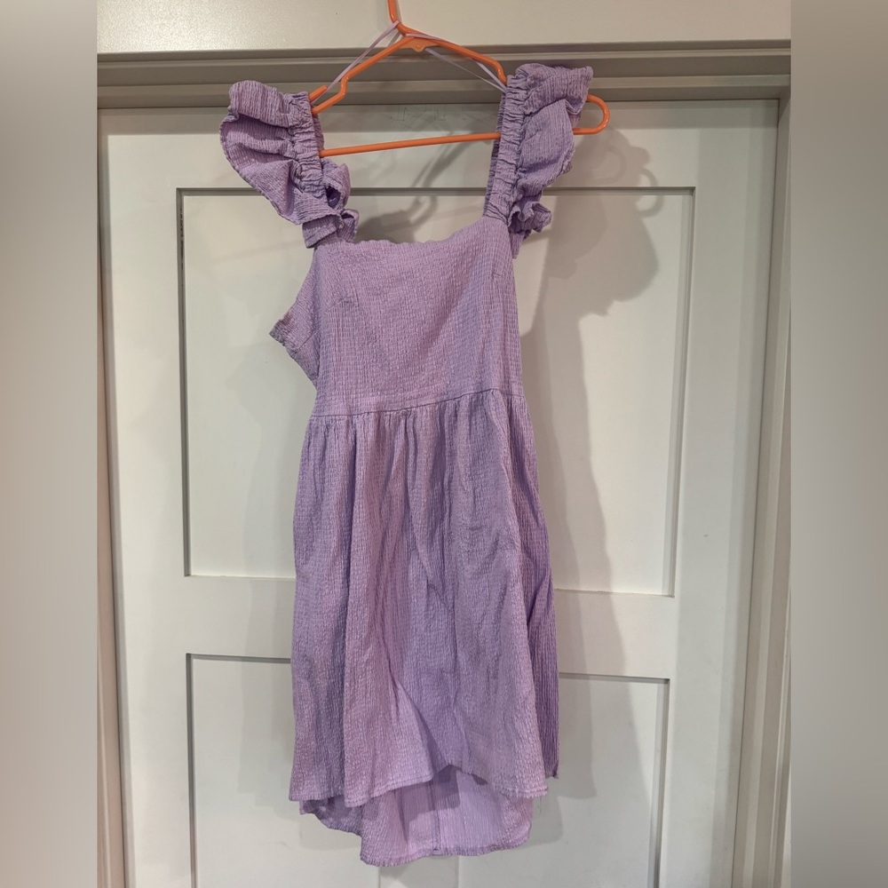 Purple Dress with Ruffle Sleeves and Tie Back